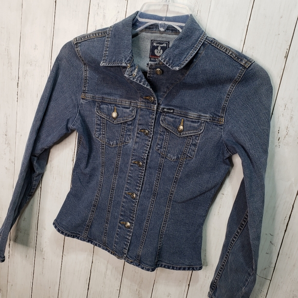 Vintage Faconnable Women's Button Up Denim Stretch Light Jacket Shirt Pockets XS - Picture 2 of 7